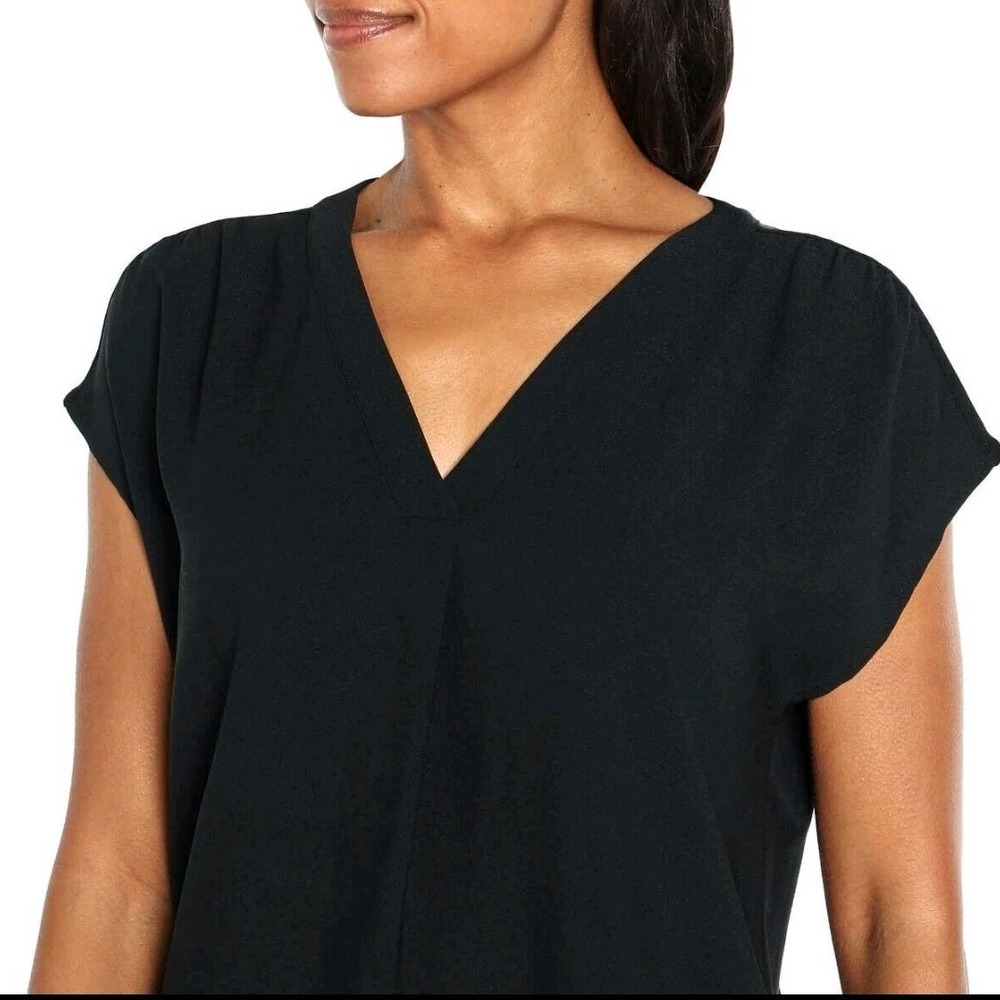 Banana Republic Black V-Neck Short Sleeve Top XXL Cotton Modal Stretch Blouse